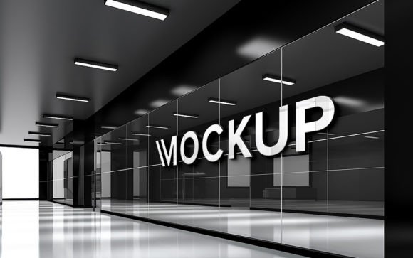 Black Glass Wall Logo Mockup: Elevating Brand Presentations with Realistic 3D Depth