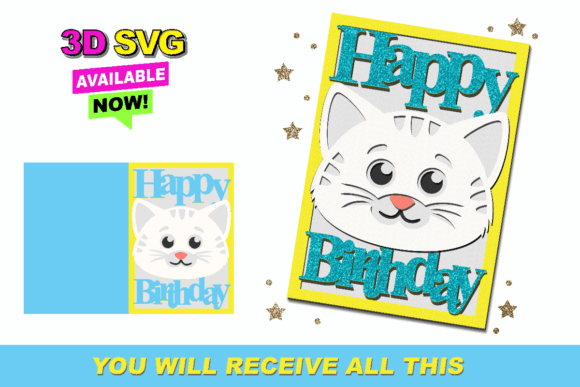 Cat Happy Birthday Card: 3D SVG Guide